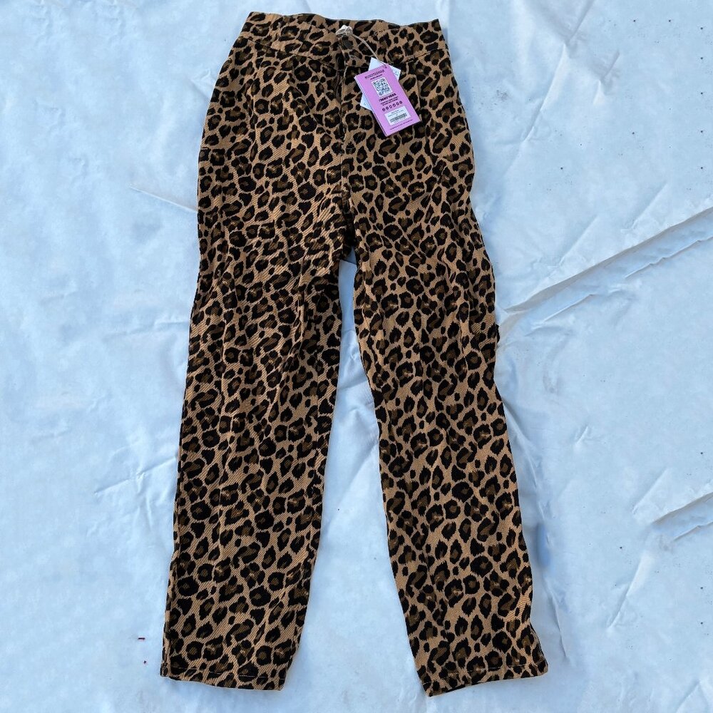 Lucy & Yak Addison Pants Leopard Print Organic Cotton NWT Size 26 Brown